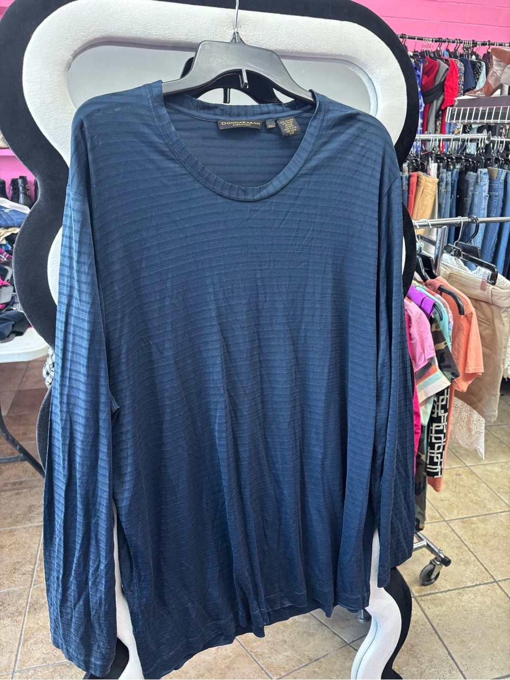 Donna Karan Navy Long-Sleeve Crewneck Tee